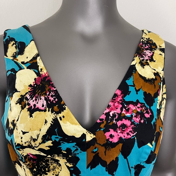 Nine West Dress 14 Floral V-Neck Fit n Flare Multicolor Cotton V Neck - Picture 4 of 13